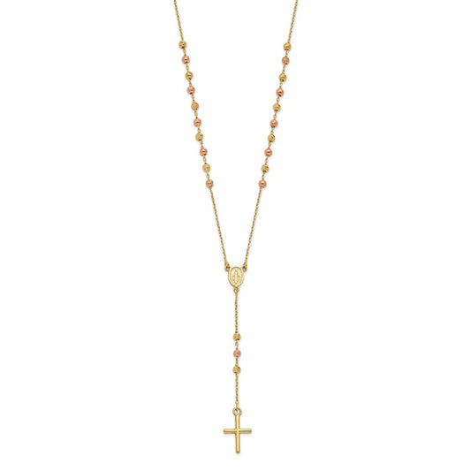 14K Two Tone Yellow And Rose Gold Cross Y Drop 1.25 Ext. Necklace