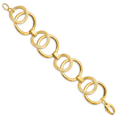 14K Yellow Gold Polished Scratch Finish Fancy Link Bracelet