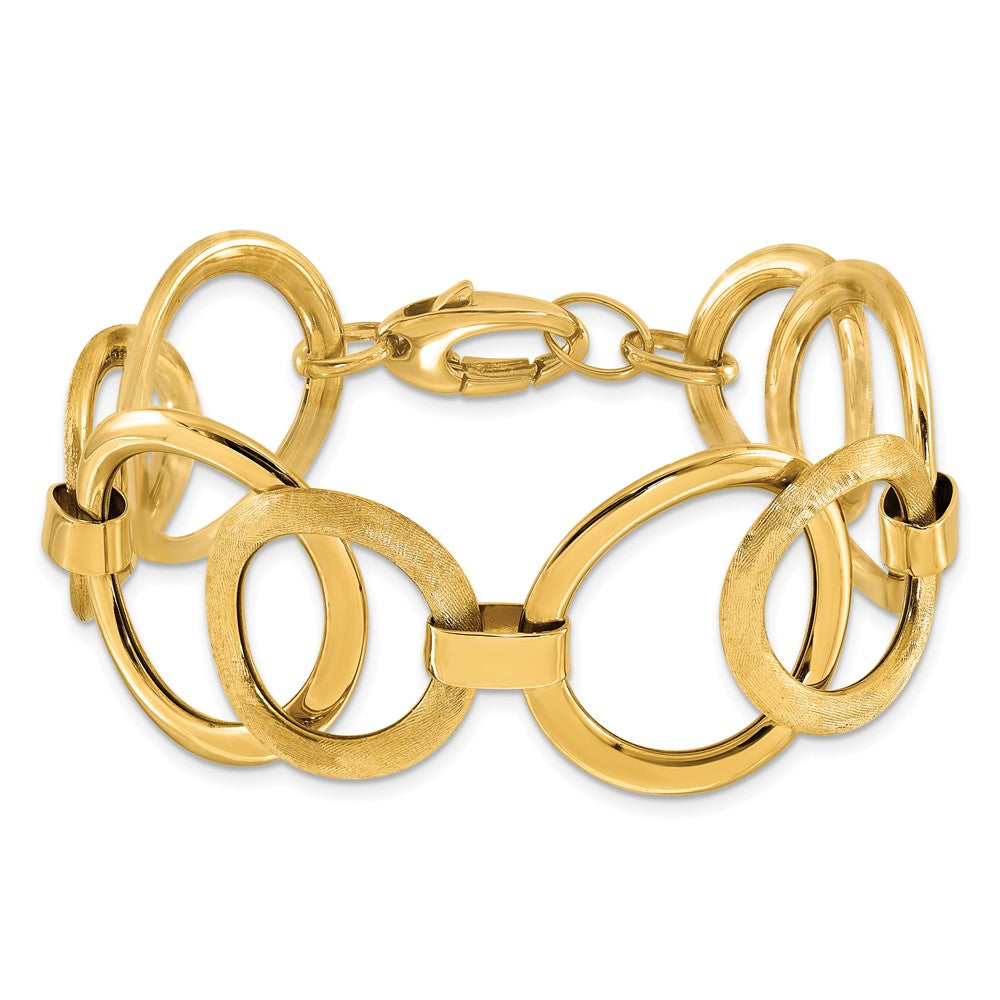 14K Yellow Gold Polished Scratch Finish Fancy Link Bracelet