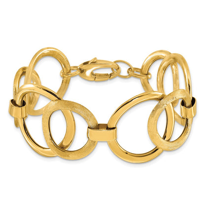 14K Yellow Gold Polished Scratch Finish Fancy Link Bracelet