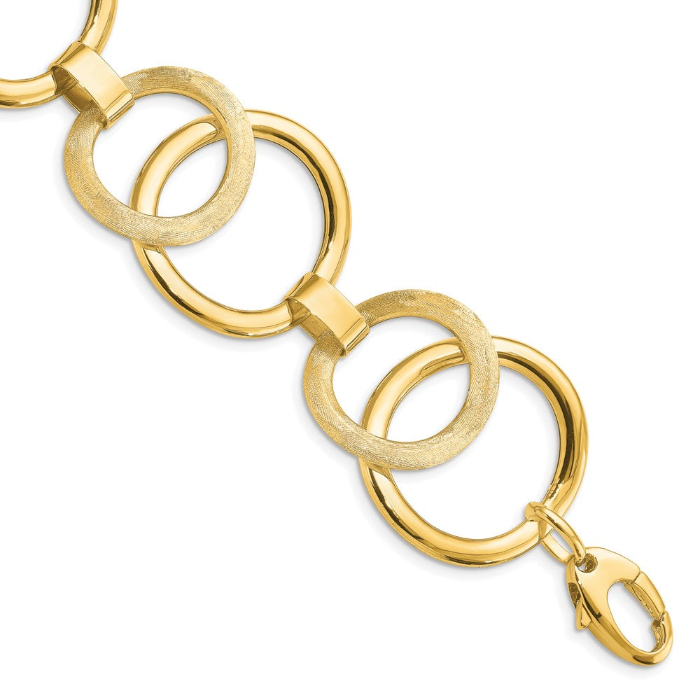 14K Yellow Gold Polished Scratch Finish Fancy Link Bracelet