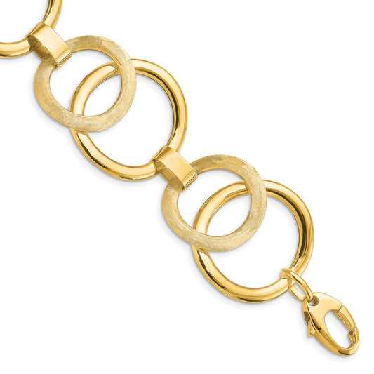 14K Yellow Gold Polished Scratch Finish Fancy Link Bracelet