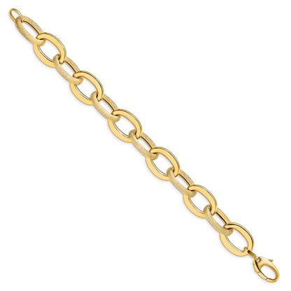 14K Yellow Gold Polished Scratch Finish Fancy Link Bracelet