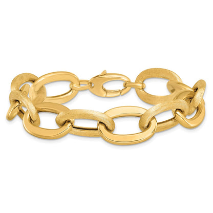 14K Yellow Gold Polished Scratch Finish Fancy Link Bracelet
