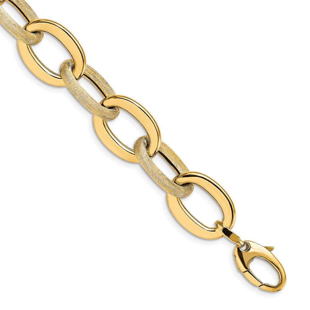 14K Yellow Gold Polished Scratch Finish Fancy Link Bracelet
