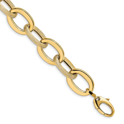 14K Yellow Gold Polished Scratch Finish Fancy Link Bracelet