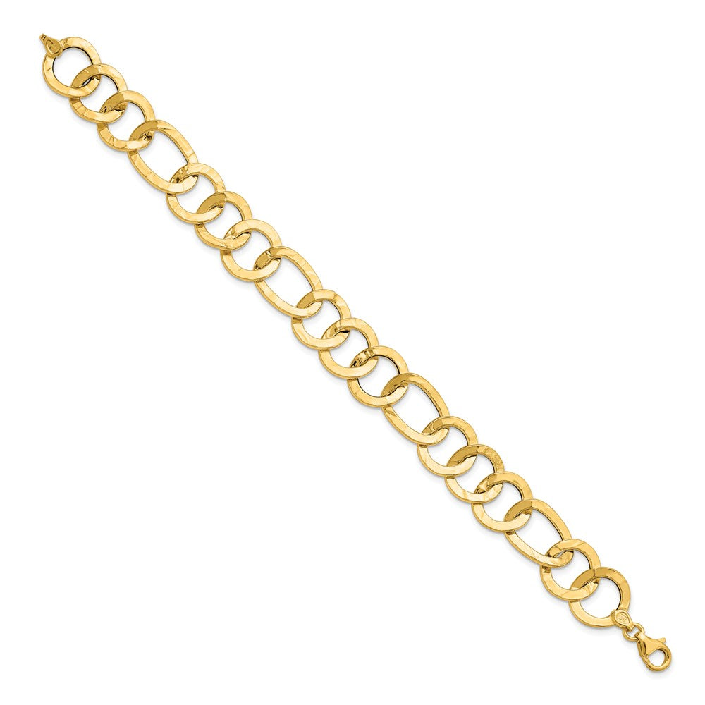 14K Yellow Gold Polished Textured Fancy Link Bracelet