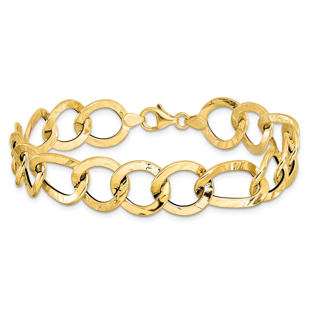 14K Yellow Gold Polished Textured Fancy Link Bracelet