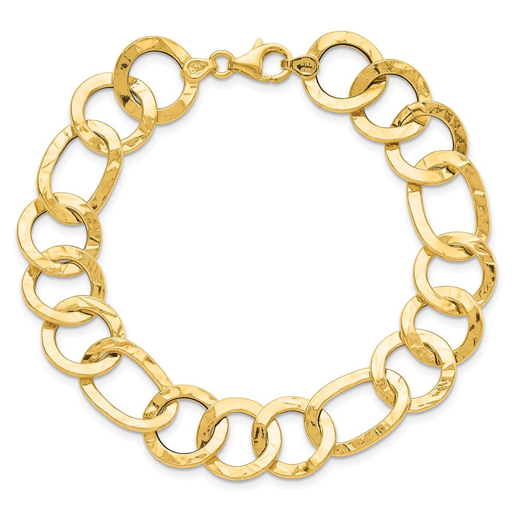 14K Yellow Gold Polished Textured Fancy Link Bracelet