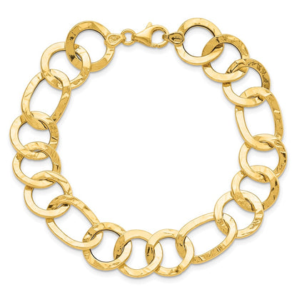 14K Yellow Gold Polished Textured Fancy Link Bracelet