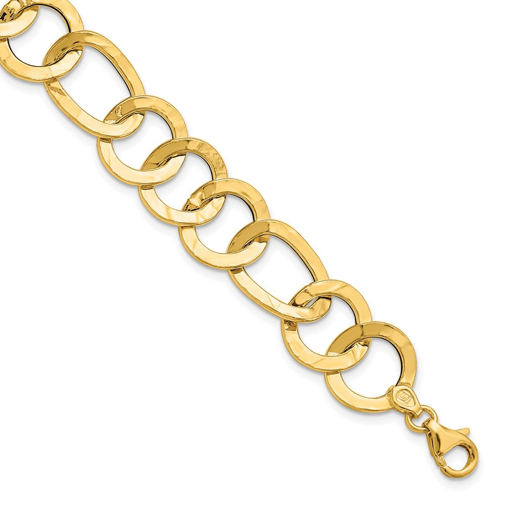 14K Yellow Gold Polished Textured Fancy Link Bracelet