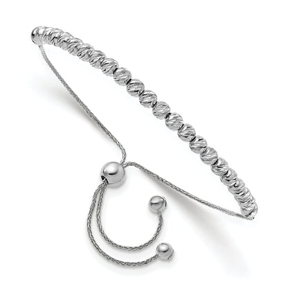 14K White Gold Polished D/C Beaded Bolo Adj. Bracelet
