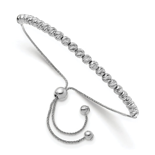 14K White Gold Polished D/C Beaded Bolo Adj. Bracelet