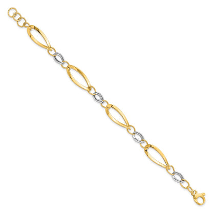 7.25 Inch 14K Two-Tone Polished And D/C Link W/1/2In. Ext. Bracelet