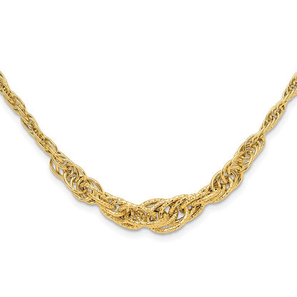 14K Yellow Gold Polished Textured Fancy Link Necklace