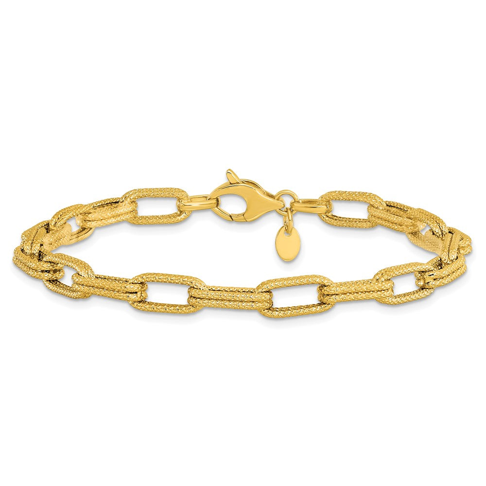 14K Yellow Gold Polished Textured Fancy Link Bracelet