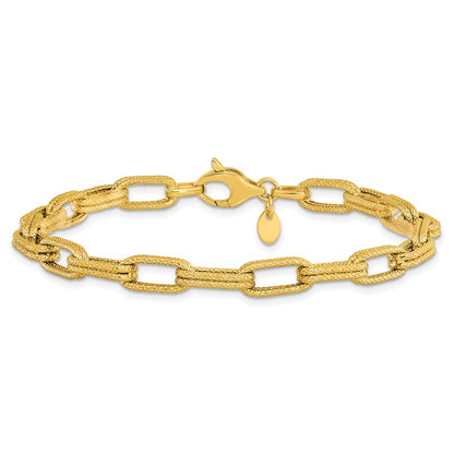 14K Yellow Gold Polished Textured Fancy Link Bracelet
