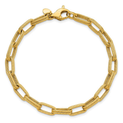 14K Yellow Gold Polished Textured Fancy Link Bracelet