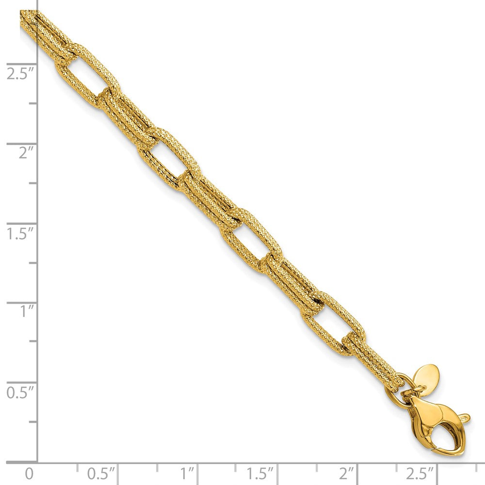 14K Yellow Gold Polished Textured Fancy Link Bracelet