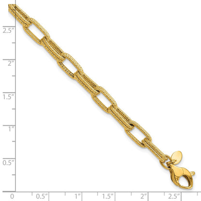 14K Yellow Gold Polished Textured Fancy Link Bracelet