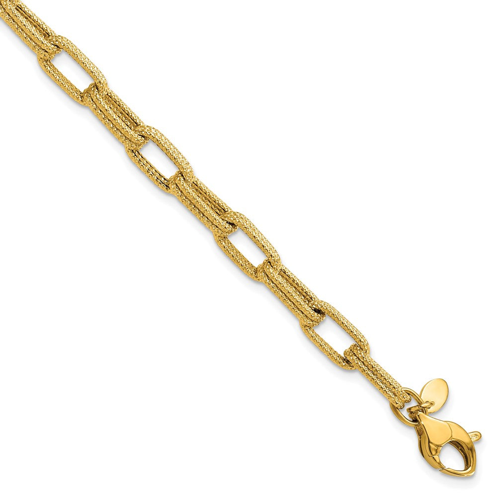 14K Yellow Gold Polished Textured Fancy Link Bracelet