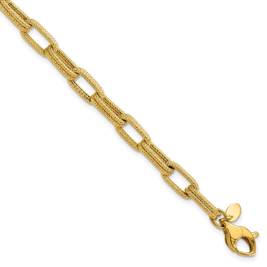 14K Yellow Gold Polished Textured Fancy Link Bracelet
