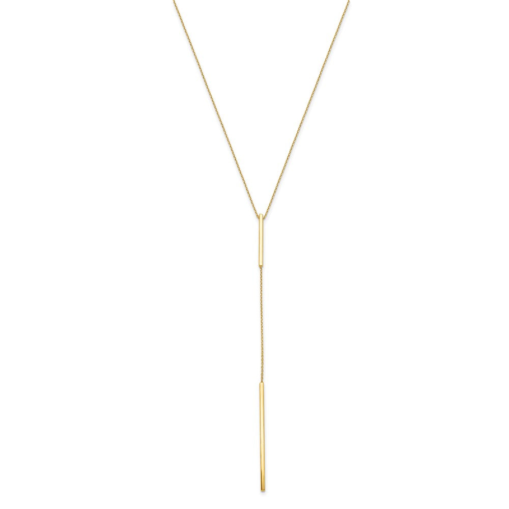 14K Yellow Gold Polished Y Drop Bar W/ 1In Ext. Necklace