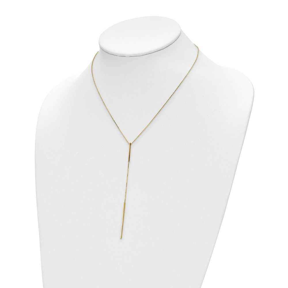14K Yellow Gold Polished Y Drop Bar W/ 1In Ext. Necklace