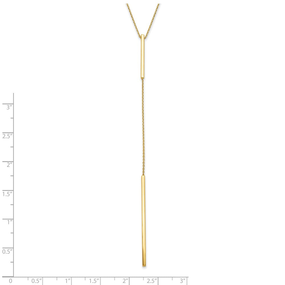 14K Yellow Gold Polished Y Drop Bar W/ 1In Ext. Necklace