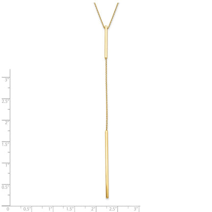 14K Yellow Gold Polished Y Drop Bar W/ 1In Ext. Necklace