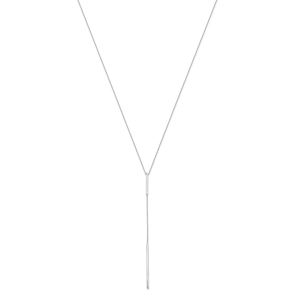 14K White Gold Polished Y Drop Bar W/ 1In Ext. Necklace