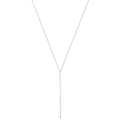 14K White Gold Polished Y Drop Bar W/ 1In Ext. Necklace