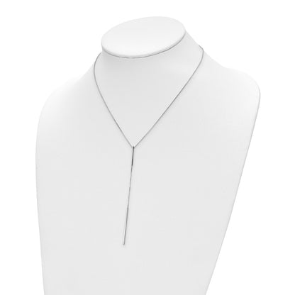 14K White Gold Polished Y Drop Bar W/ 1In Ext. Necklace