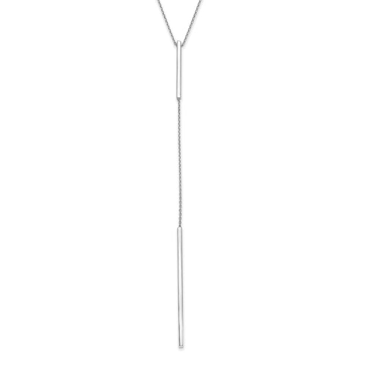 14K White Gold Polished Y Drop Bar W/ 1In Ext. Necklace