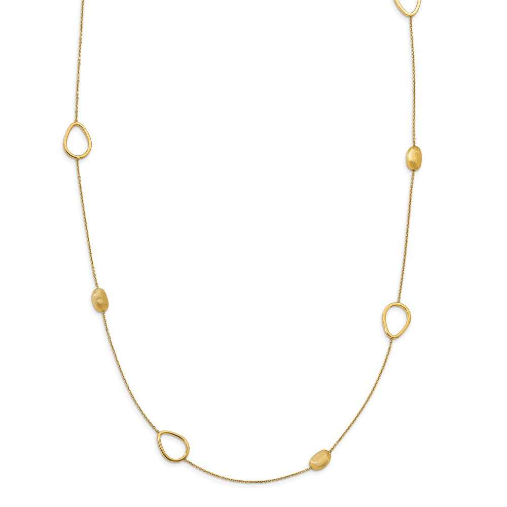 14K Yellow Gold Polished And Scratch Finish Beaded Necklace