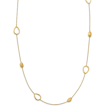 14K Yellow Gold Polished And Scratch Finish Beaded Necklace