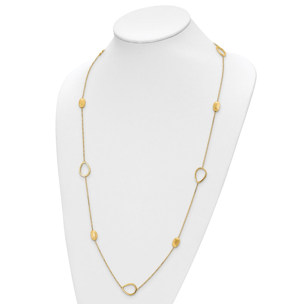 14K Yellow Gold Polished And Scratch Finish Beaded Necklace