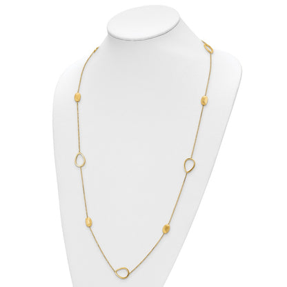 14K Yellow Gold Polished And Scratch Finish Beaded Necklace