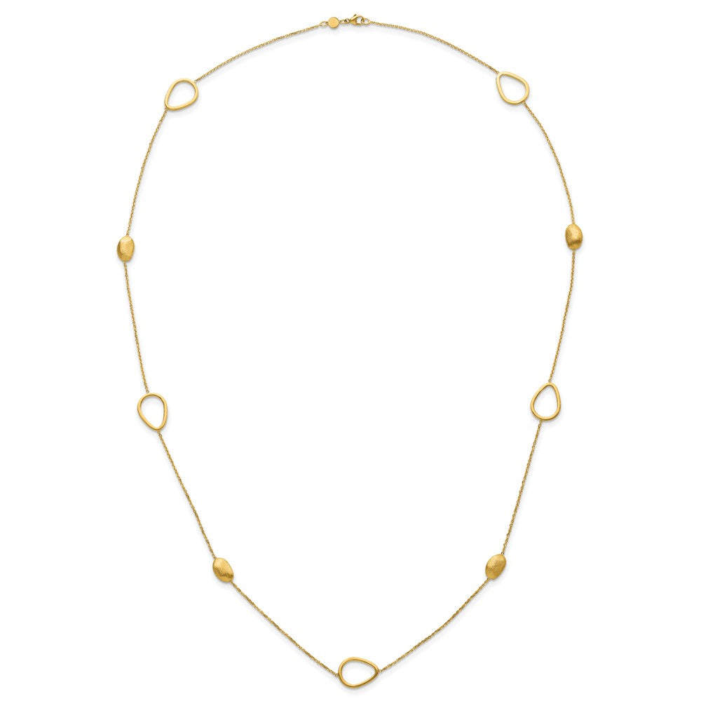 14K Yellow Gold Polished And Scratch Finish Beaded Necklace