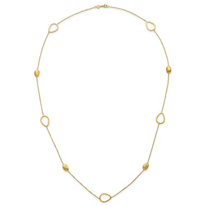 14K Yellow Gold Polished And Scratch Finish Beaded Necklace