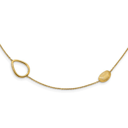 14K Yellow Gold Polished And Scratch Finish Beaded Necklace
