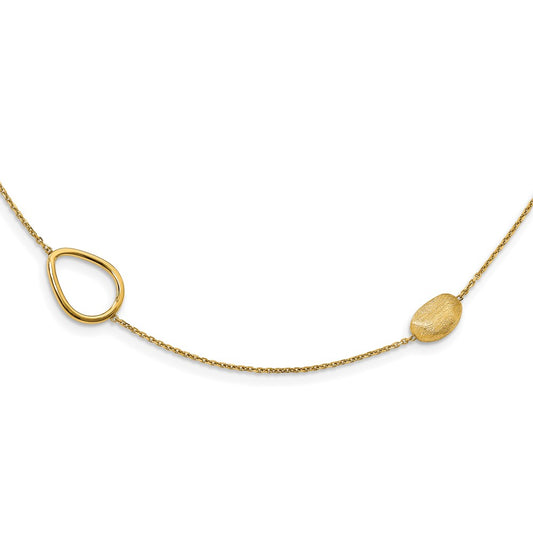 14K Yellow Gold Polished And Scratch Finish Beaded Necklace