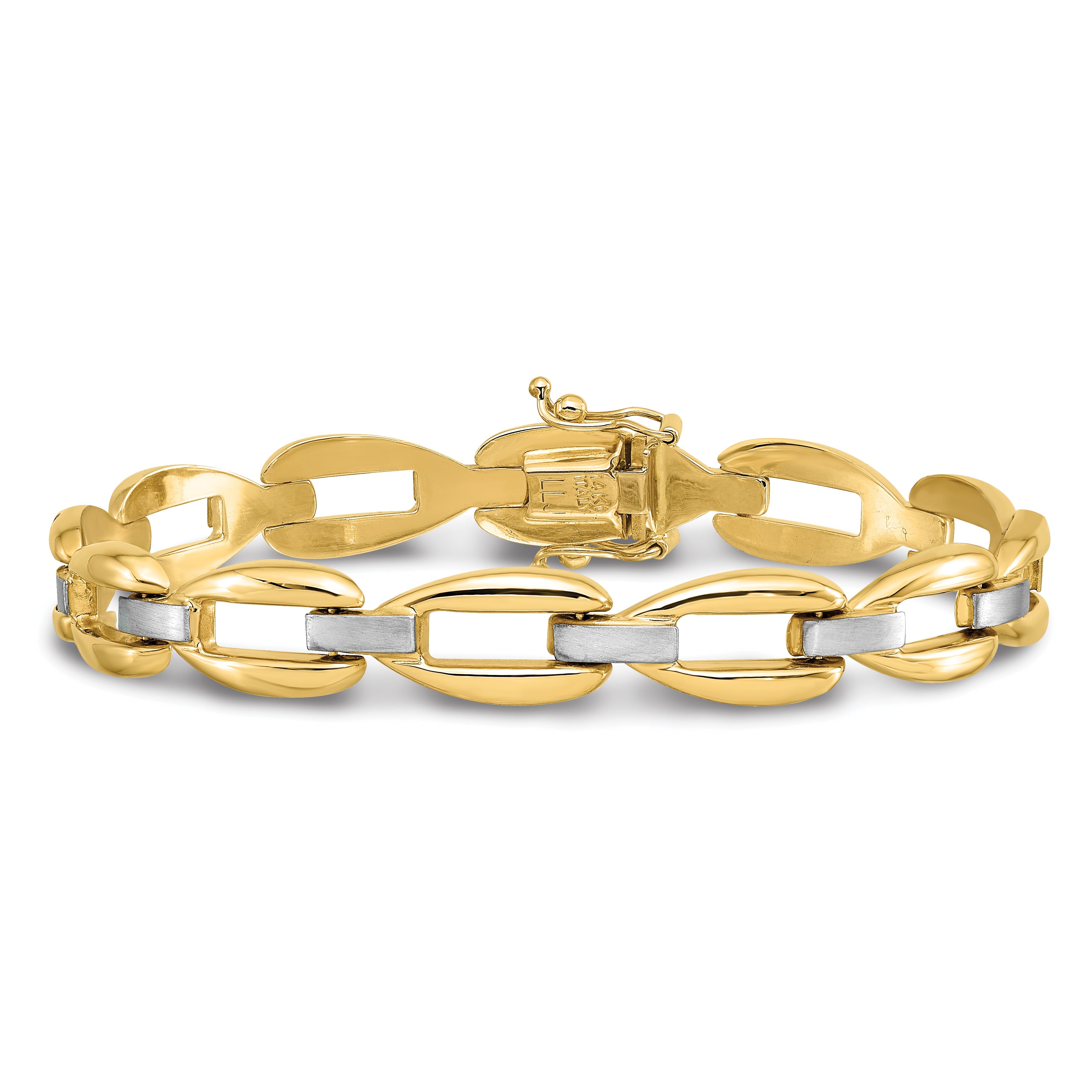 14K Two Tone Polished And Brushed Fancy Link Bracelet