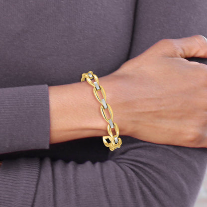 14K Two Tone Polished And Brushed Fancy Link Bracelet