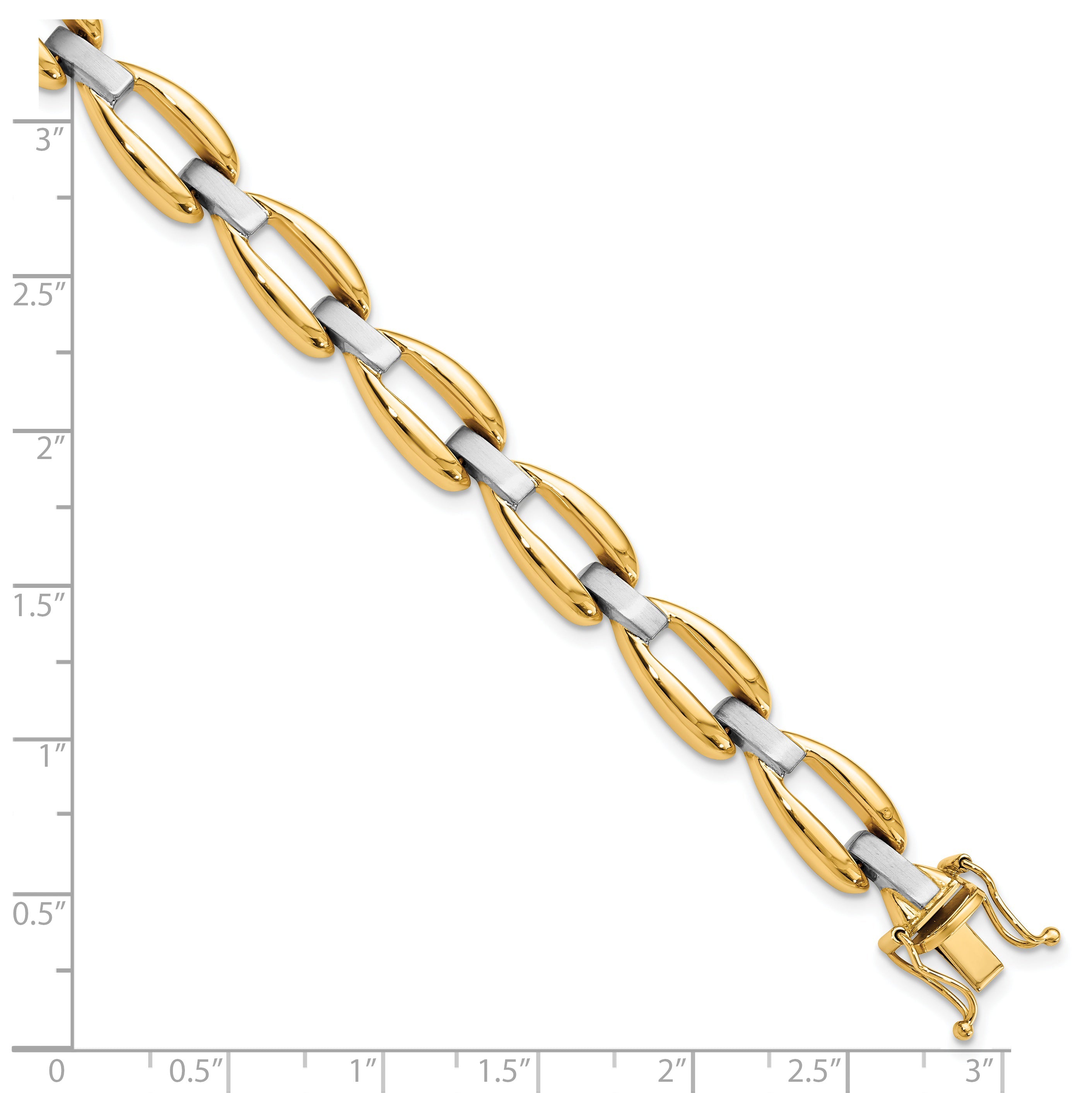 14K Two Tone Polished And Brushed Fancy Link Bracelet