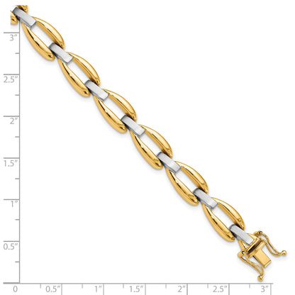14K Two Tone Polished And Brushed Fancy Link Bracelet