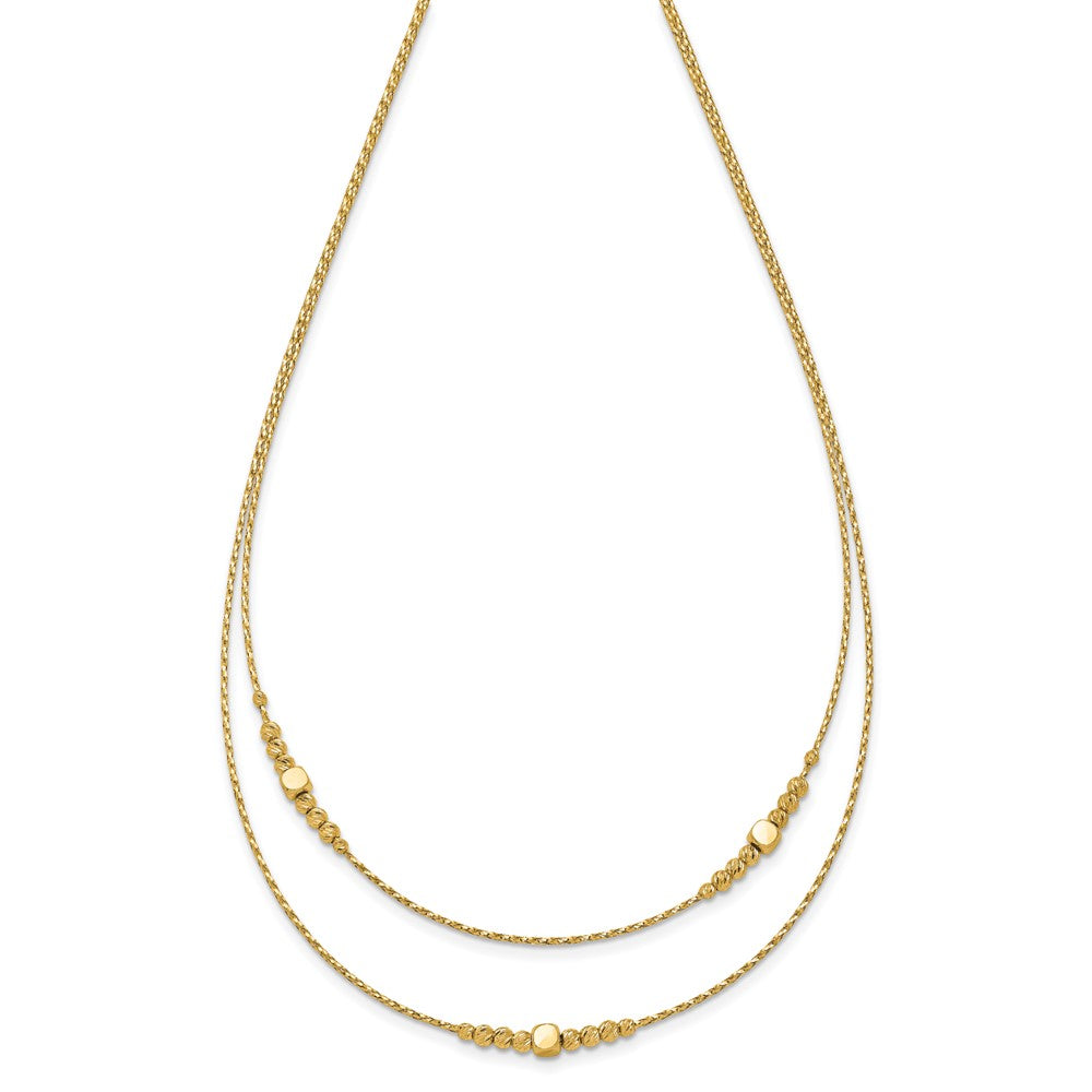 14K Yellow Gold Polished D/C Beaded 2 Strand W/ .75In Ext Necklace