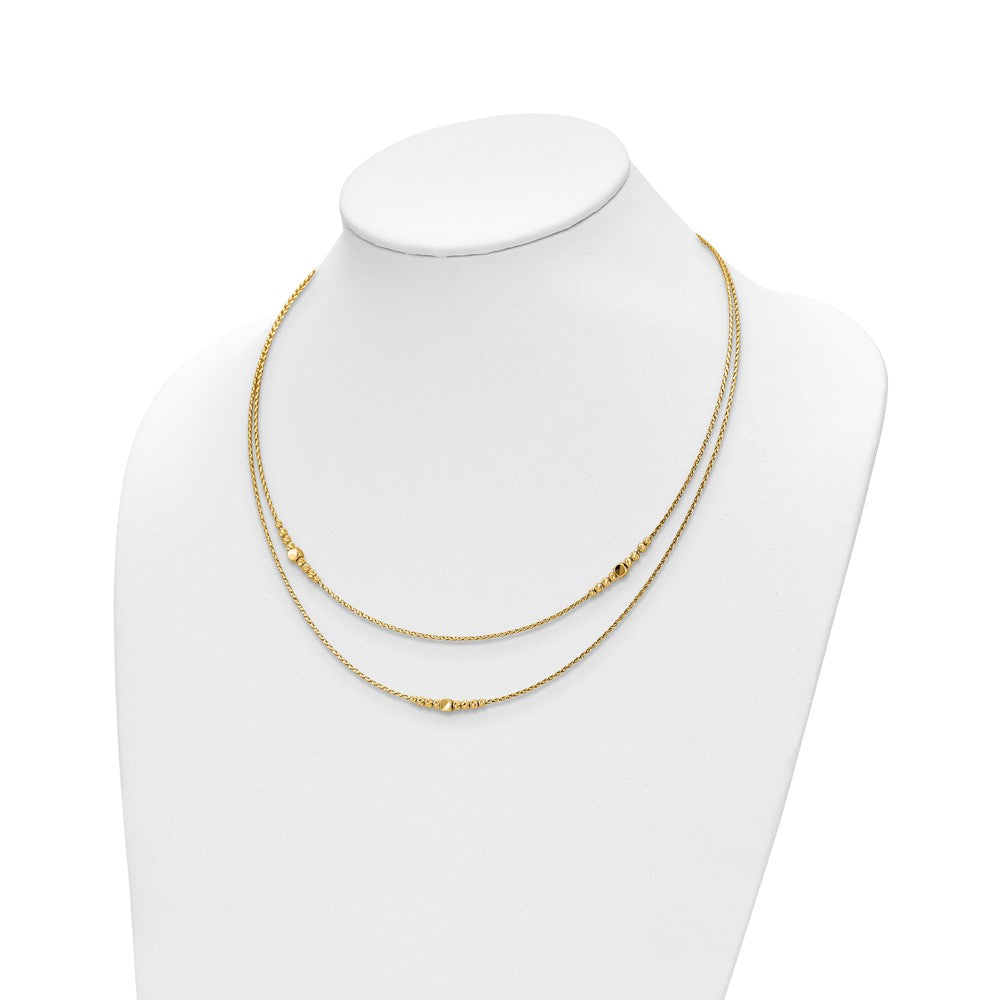 14K Yellow Gold Polished D/C Beaded 2 Strand W/ .75In Ext Necklace