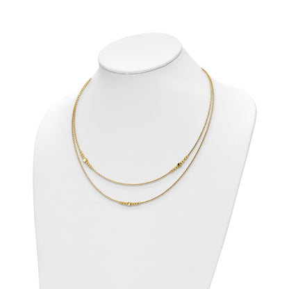 14K Yellow Gold Polished D/C Beaded 2 Strand W/ .75In Ext Necklace
