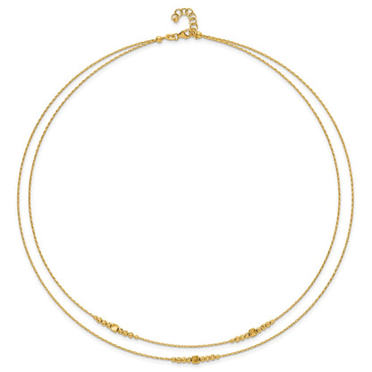 14K Yellow Gold Polished D/C Beaded 2 Strand W/ .75In Ext Necklace